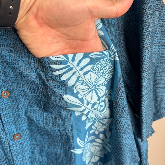 Favant Men's Tropical Hawaiian Button Up V-Neck Short Sleeve Shirt Blue XL Dad - Picture 5 of 13